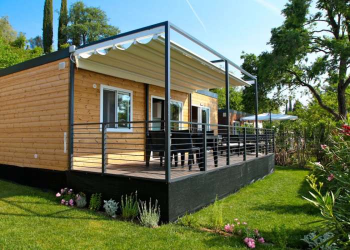 Camping Lake Garda with lake view mobile home with covered terrace 1