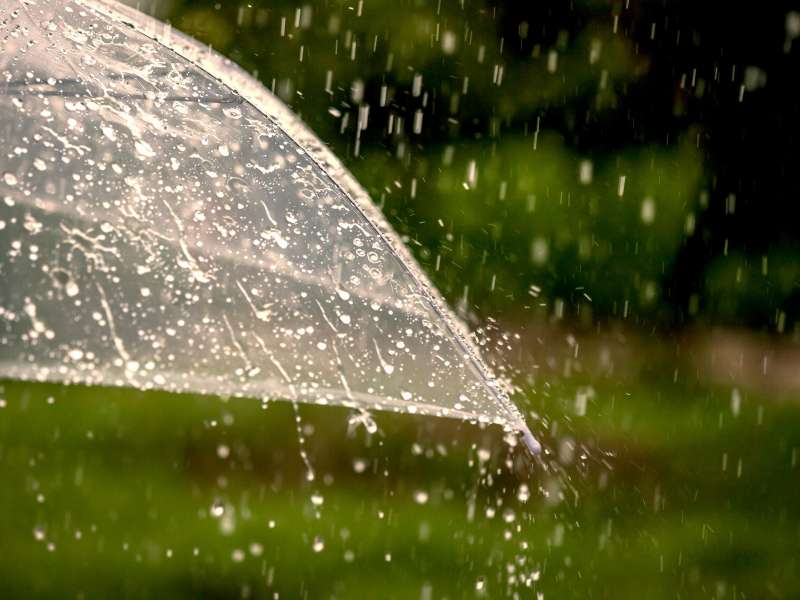 Raindrops hitting an umbrella
